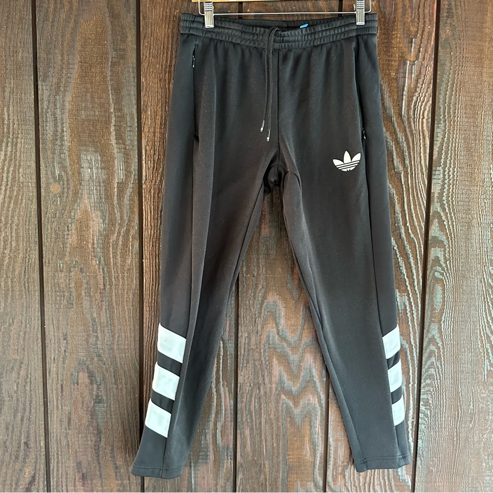 Adidas Black Track Pants with White Stripes